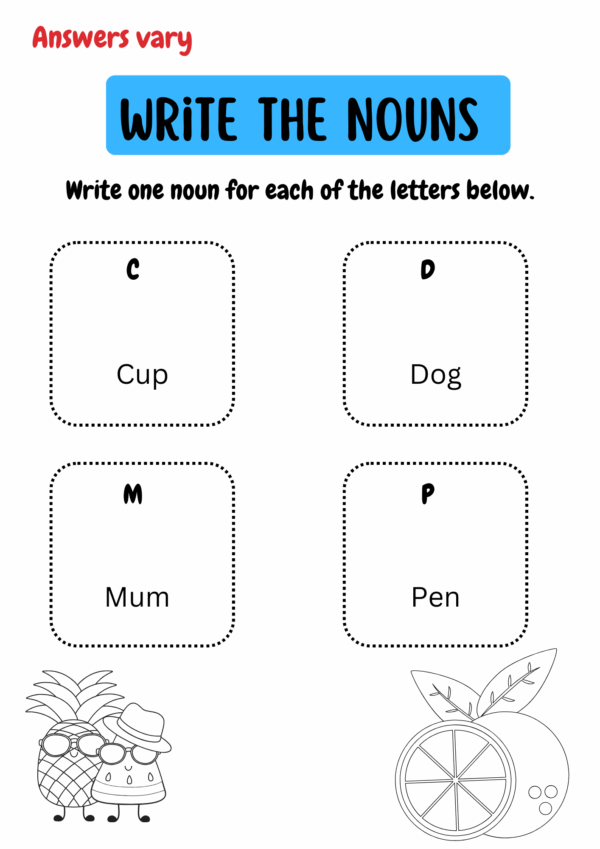 The Kindergarten Noun Worksheet
