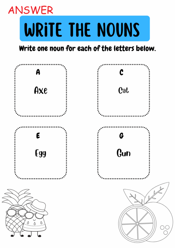 The Kindergarten Noun Worksheet
