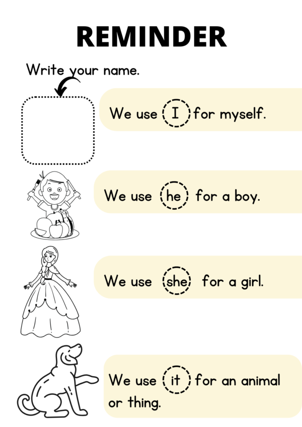 Pronouns Worksheet for Kindergarten