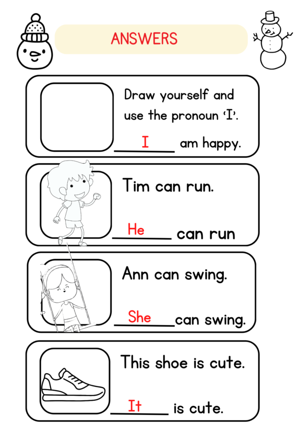 Pronouns Worksheet for Kindergarten