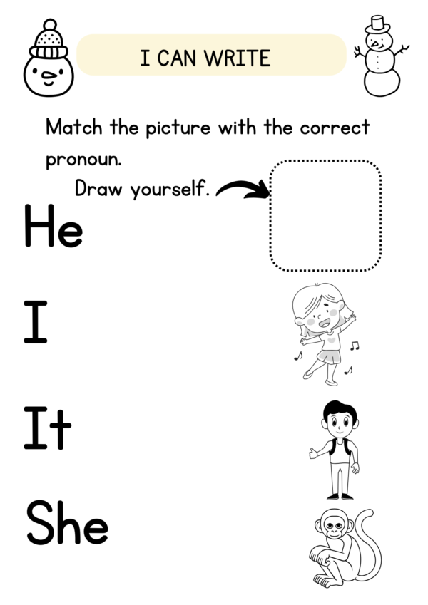 Pronouns Worksheet for Kindergarten