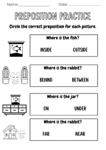 Prepositions Worksheet for Kindergarten