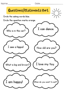 Asking Sentences Worksheet for Kindergarten 