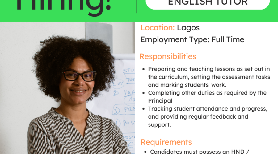 English Tutor at our School in Lagos