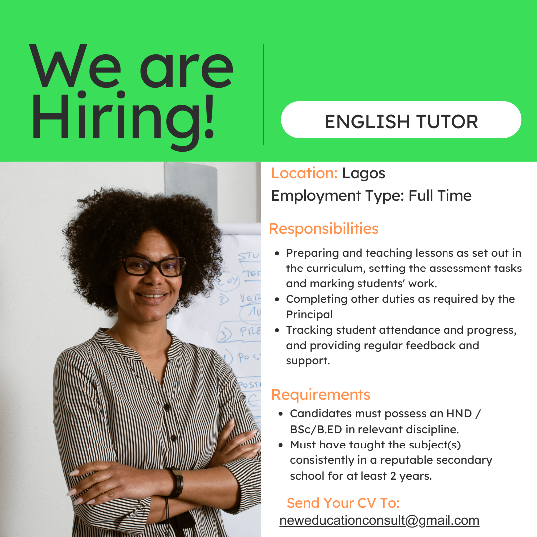 English Tutor at our School in Lagos