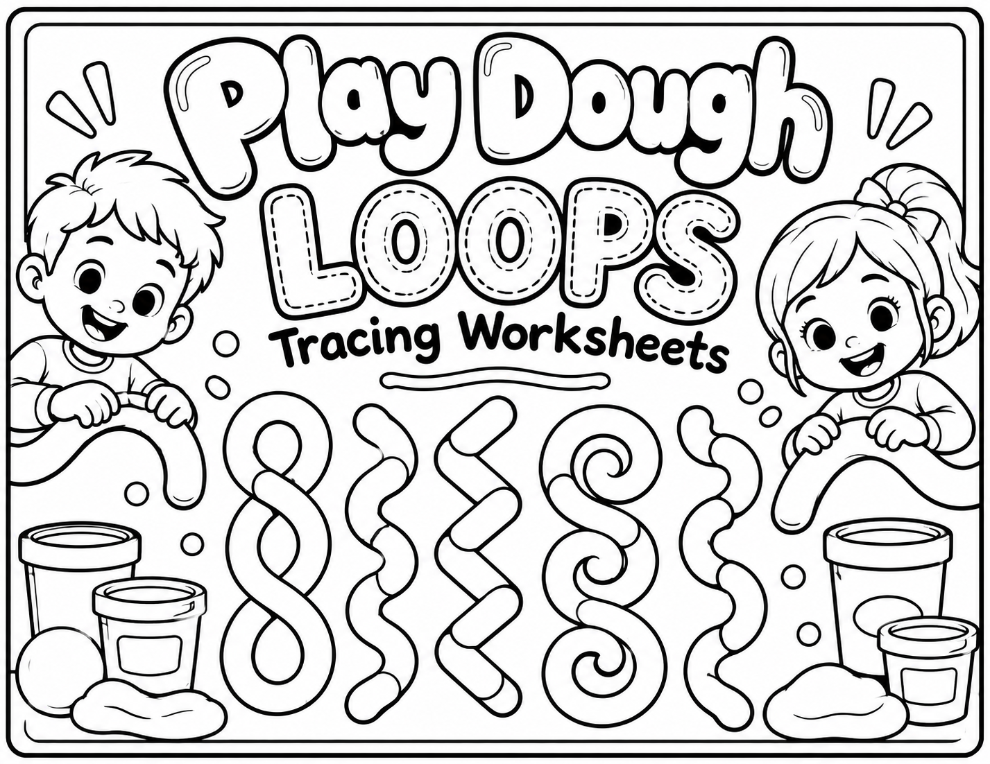Black & White Playdough Loops Tracing Printable Worksheet Set