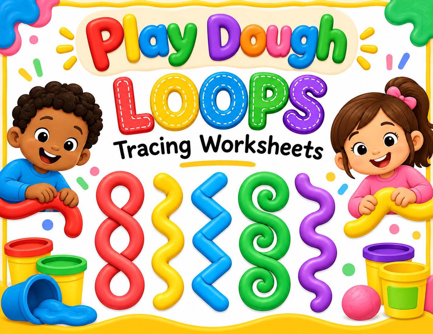 Colourful Playdough Loops Tracing Printable Worksheet Set